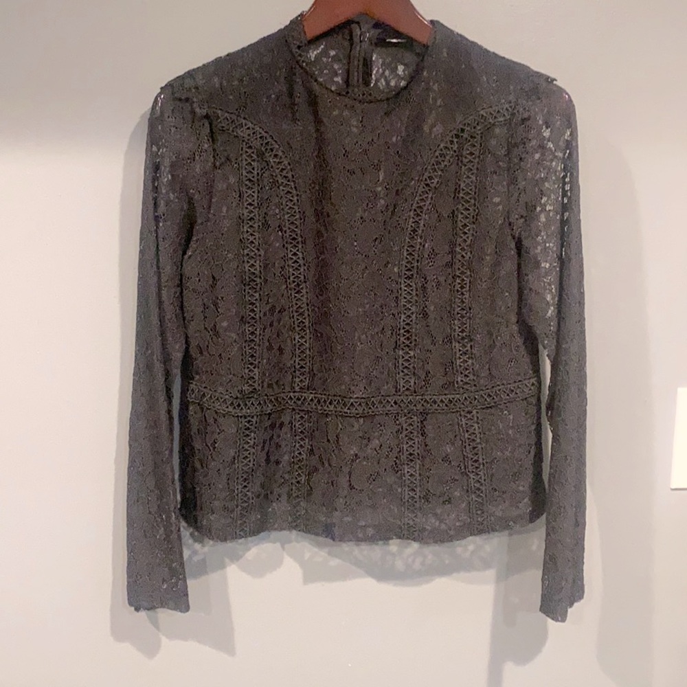 Zara Lace Zip Up Back Black Blouse